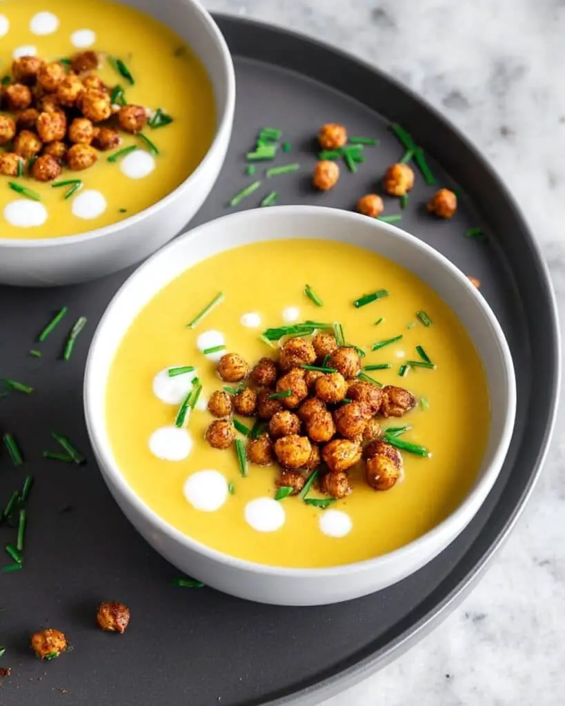 Smoked Gruyère Butternut Squash Soup with Spicy Chickpeas Recipe