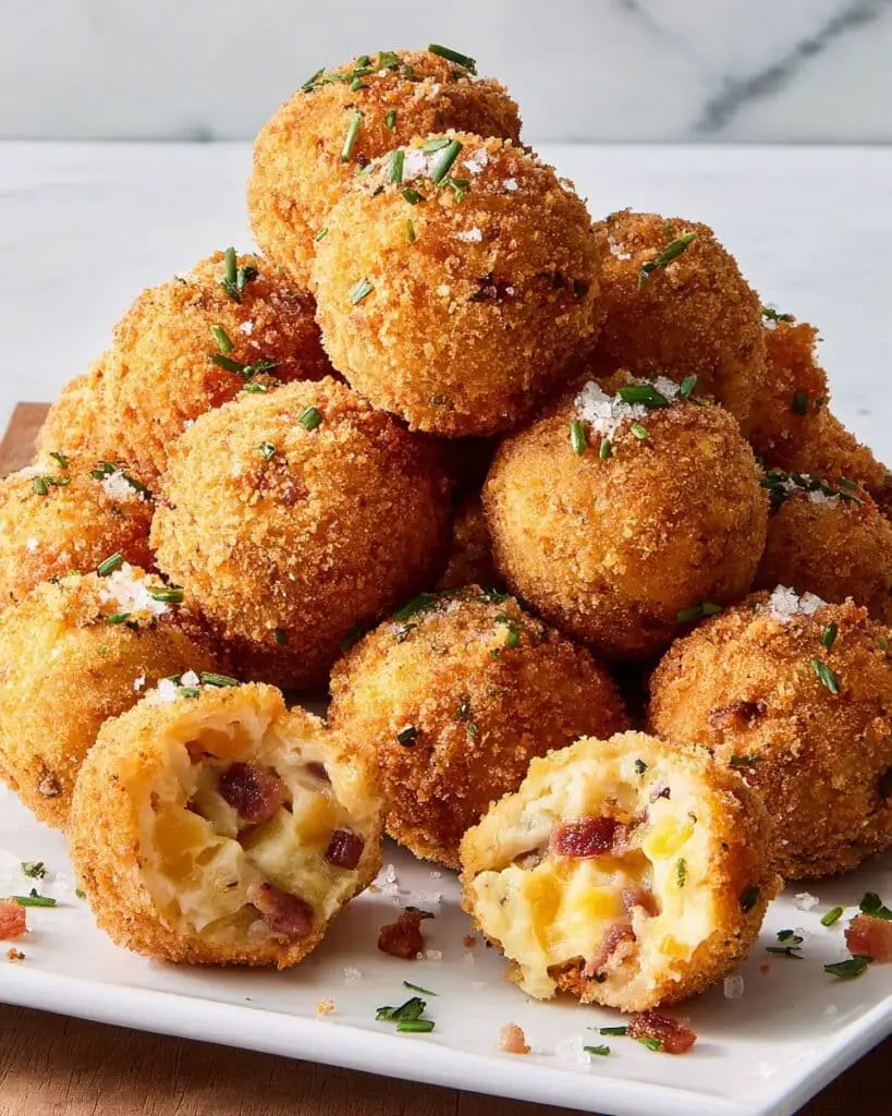 Fried Mashed Potato Balls with Bacon, Cheddar, and Chives Recipe