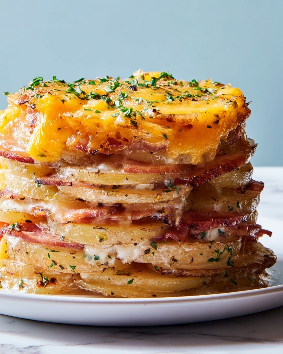 Cheesy Scalloped Potato & Ham Stacks Recipe - Recipe Image