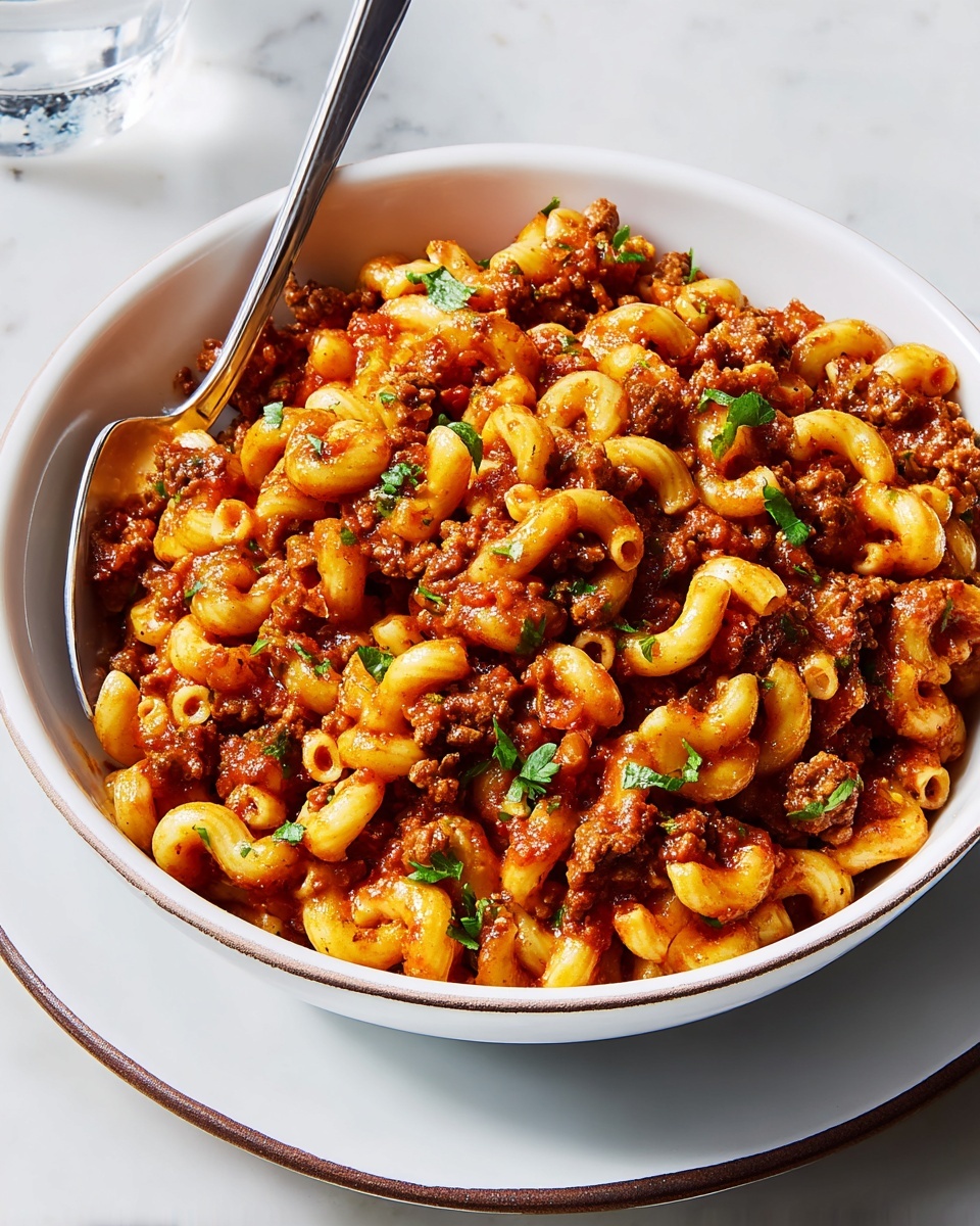 Hearty Ground Beef Goulash with Cheddar and Pasta Recipe - Recipe Image