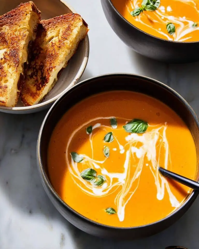 Pumpkin Tomato Soup with Grilled Swiss Cheese Sticks Recipe