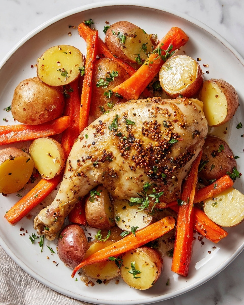 Maple-Mustard Glazed Chicken with Roasted Potatoes and Carrots Recipe - Recipe Image