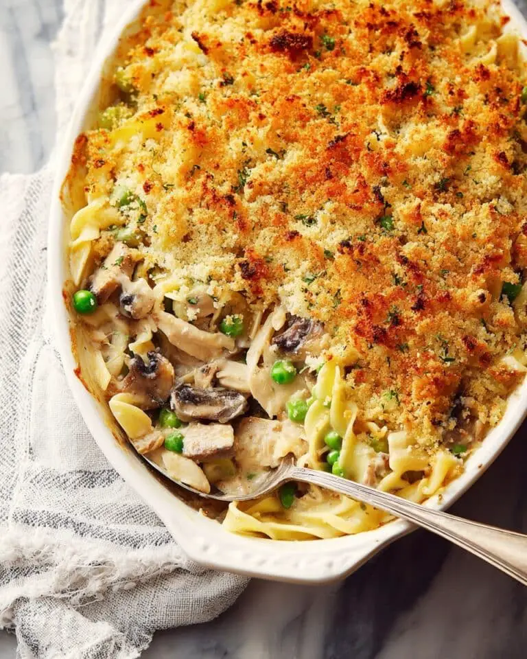 Creamy Turkey and Noodle Casserole with Parmesan Breadcrumb Topping Recipe