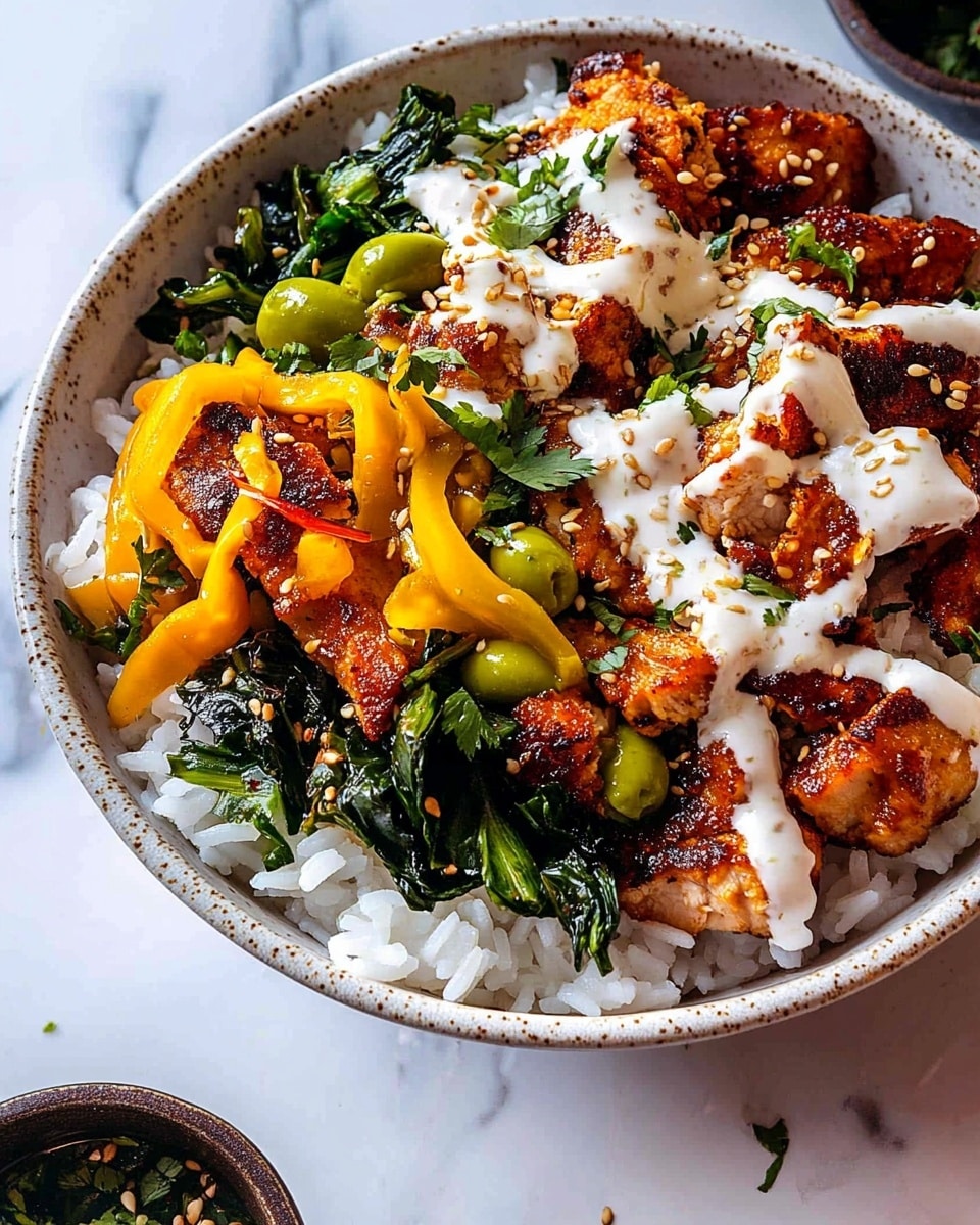 Greek Chicken Bowls with Creamy Tahini Feta Sauce Recipe - Recipe Image
