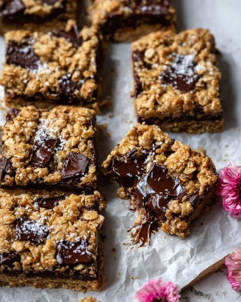 Healthier Dark Chocolate Chunk Oatmeal Cookie Bars Recipe