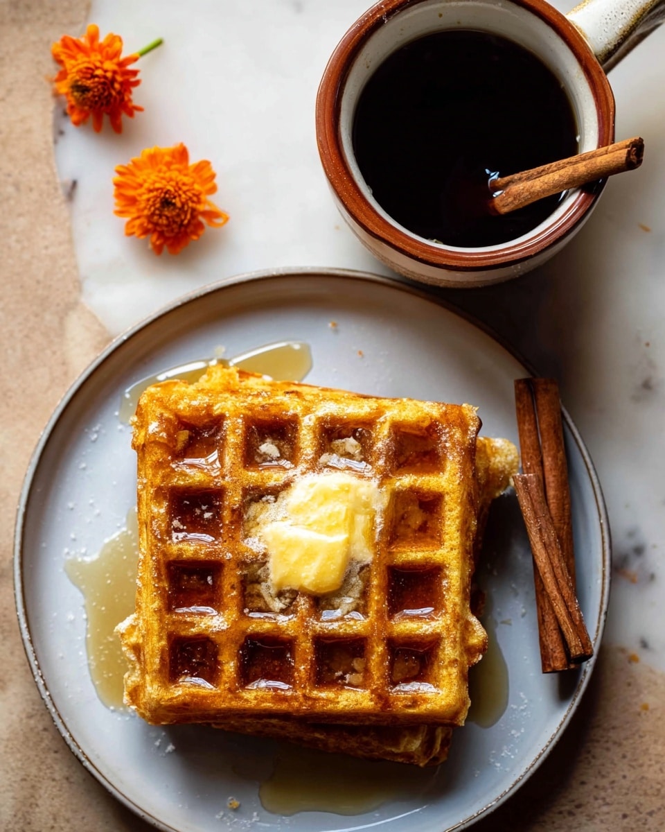 Cider Pumpkin Waffles with Salted Maple Butter Recipe - Recipe Image