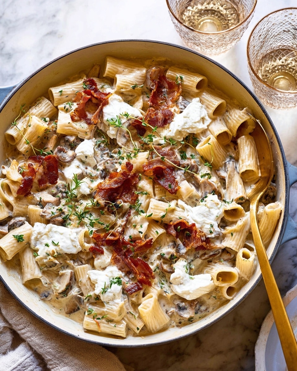 One Pot French Onion Pasta with Crispy Prosciutto Recipe - Recipe Image