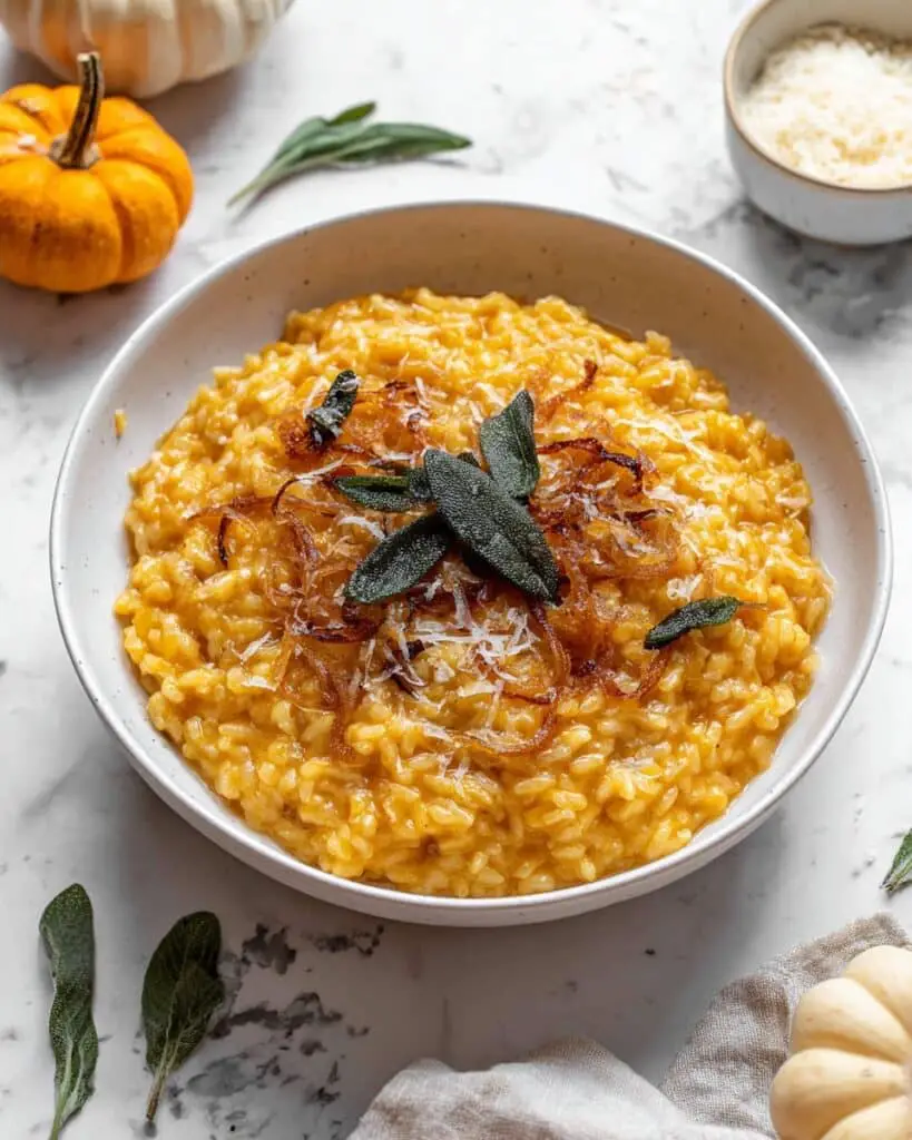 Pumpkin Risotto with Cider Caramelized Onions Recipe