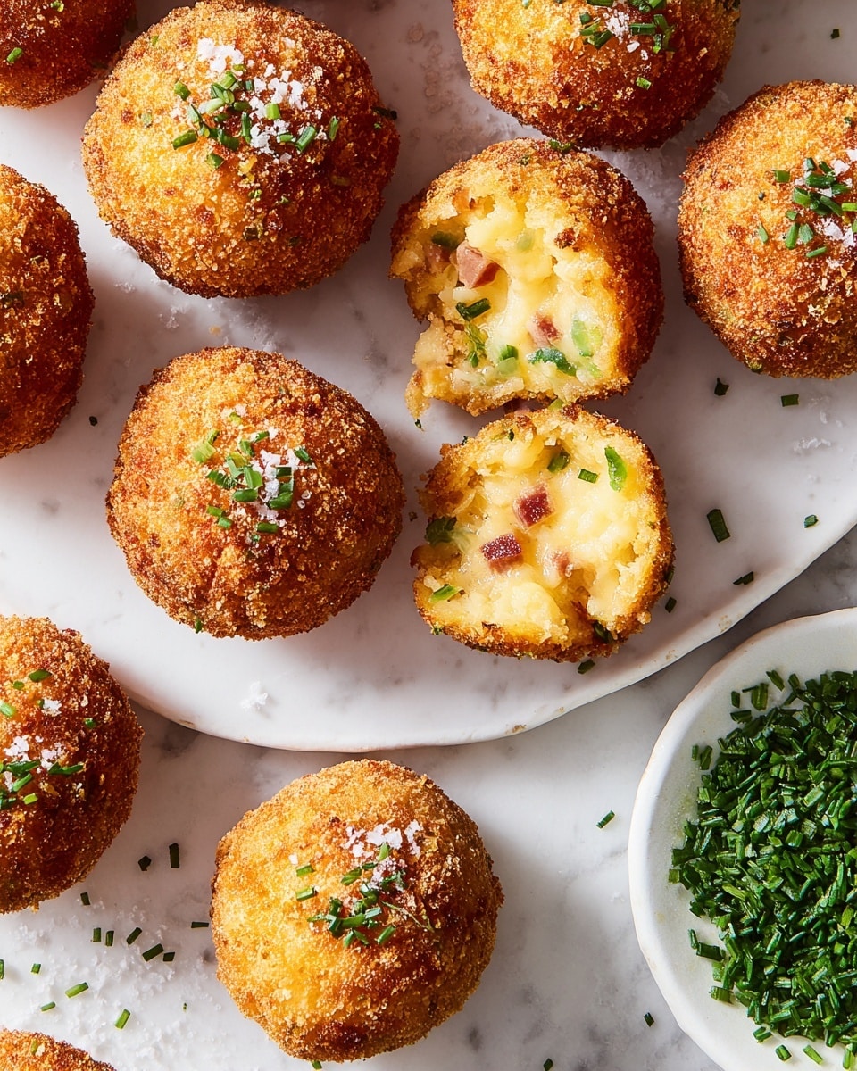 Fried Mashed Potato Balls with Bacon, Cheddar, and Chives Recipe - Recipe Image