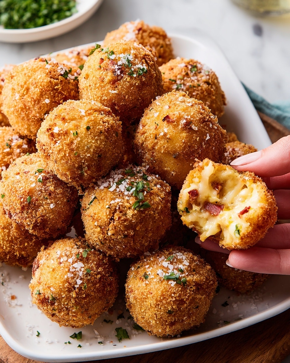 Fried Mashed Potato Balls with Bacon, Cheddar, and Chives Recipe - Recipe Image