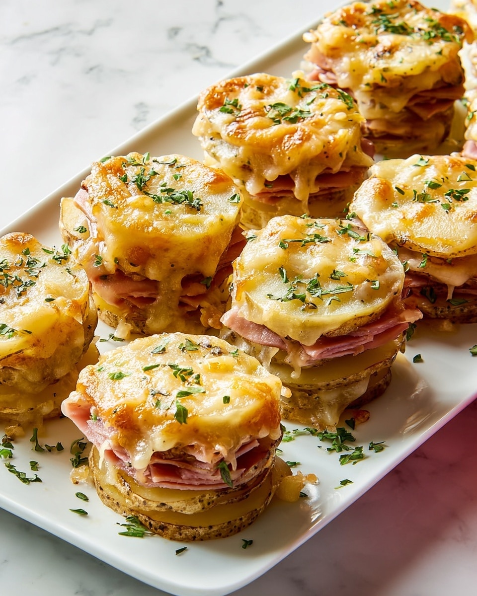 Cheesy Scalloped Potato & Ham Stacks Recipe - Recipe Image