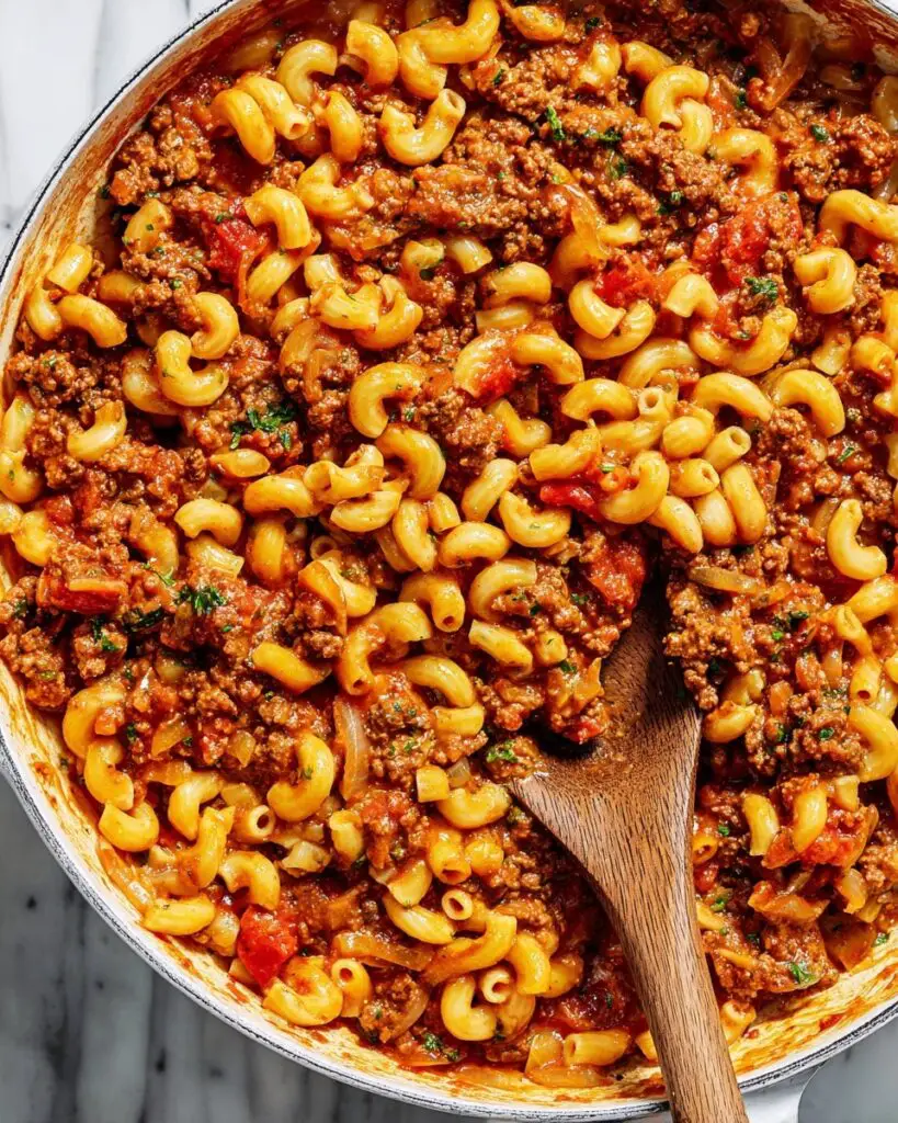 Hearty Ground Beef Goulash with Cheddar and Pasta Recipe