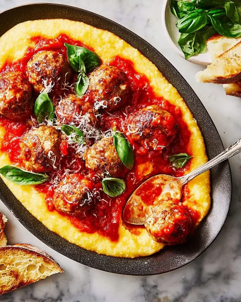 Creamy Polenta with Meatballs in Marinara Sauce Recipe