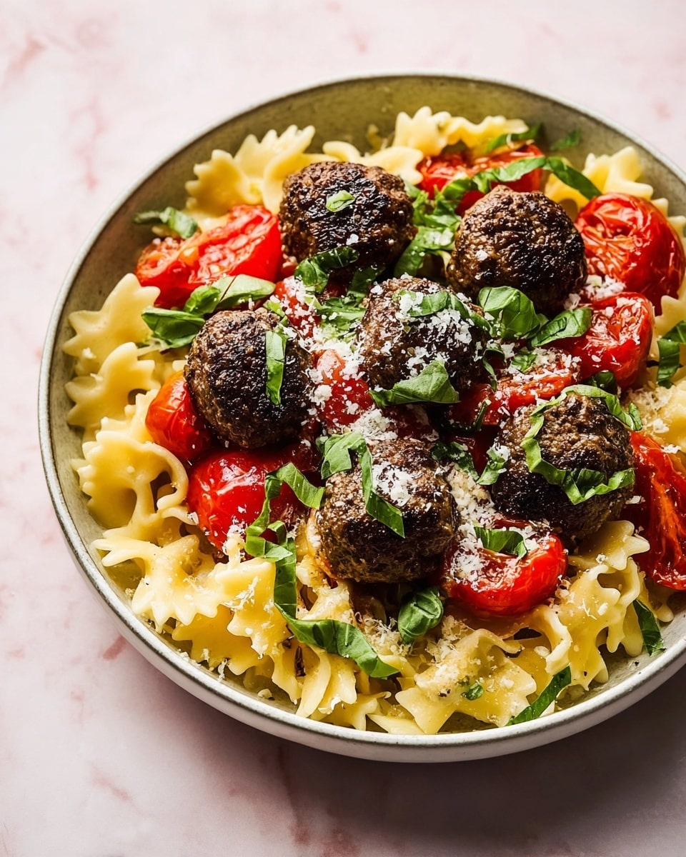 Vegetarian Lentil and Mushroom Meatballs with Roasted Tomato Pasta Recipe - Recipe Image
