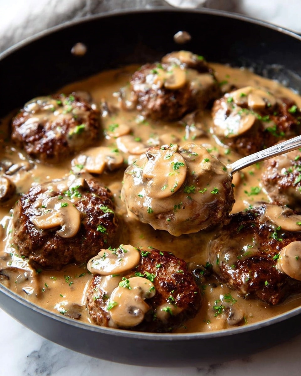Smothered Rissoles with Mushroom Gravy Recipe - Recipe Image