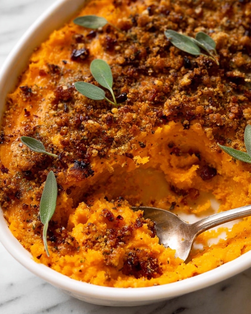 Savoury Sweet Potato Casserole with Browned Butter, Crispy Sage, and Bacon Recipe - Recipe Image