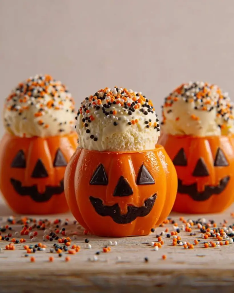 Jack O’ Lantern White Chocolate Bowls with Vanilla Ice Cream Recipe