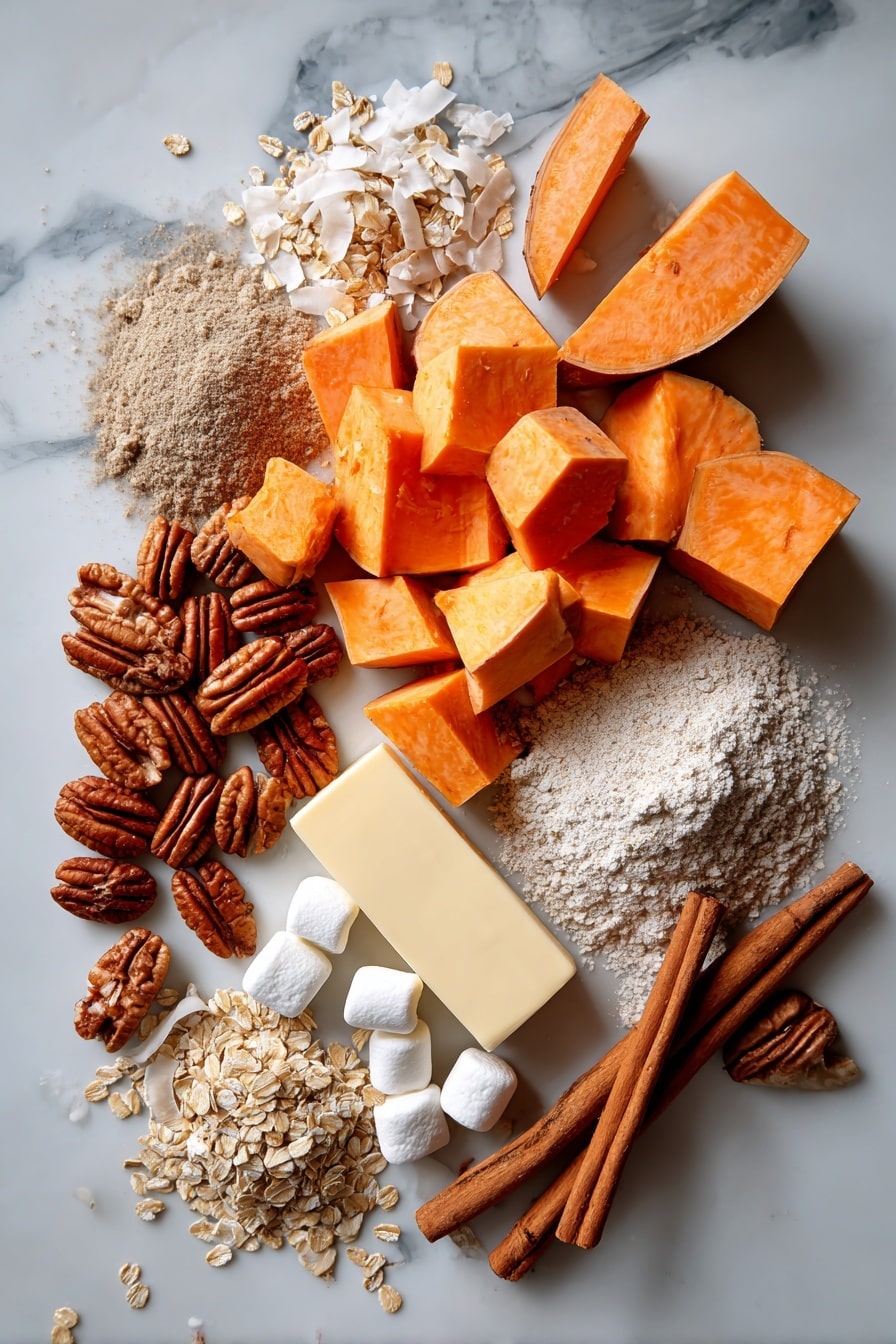 Lightened-Up Sweet Potato Casserole with Oatmeal Coconut Pecan Crumble Recipe - Ingredients