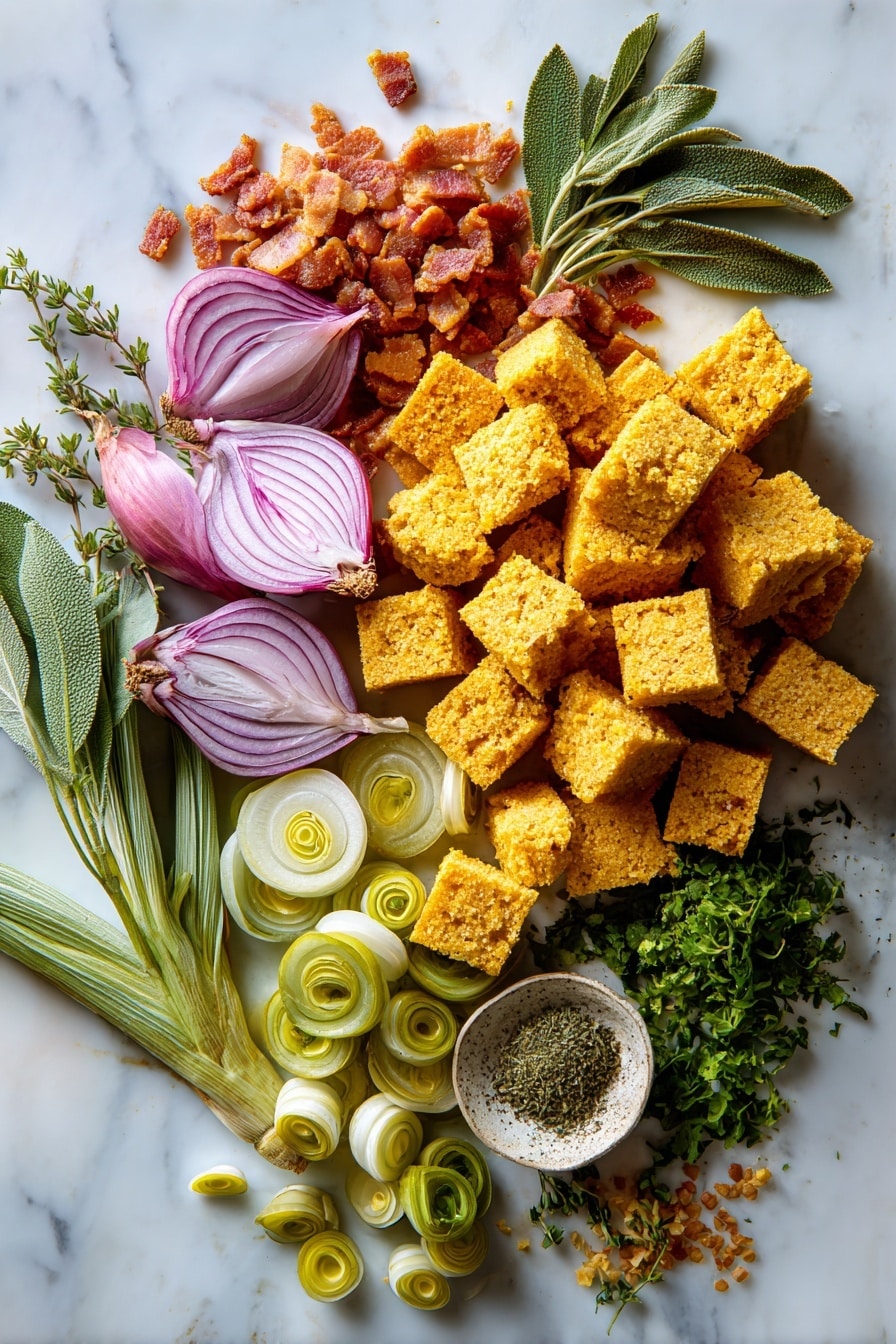 Double Bread Stuffing with Bacon, Leeks, and Herbs Recipe - Ingredients