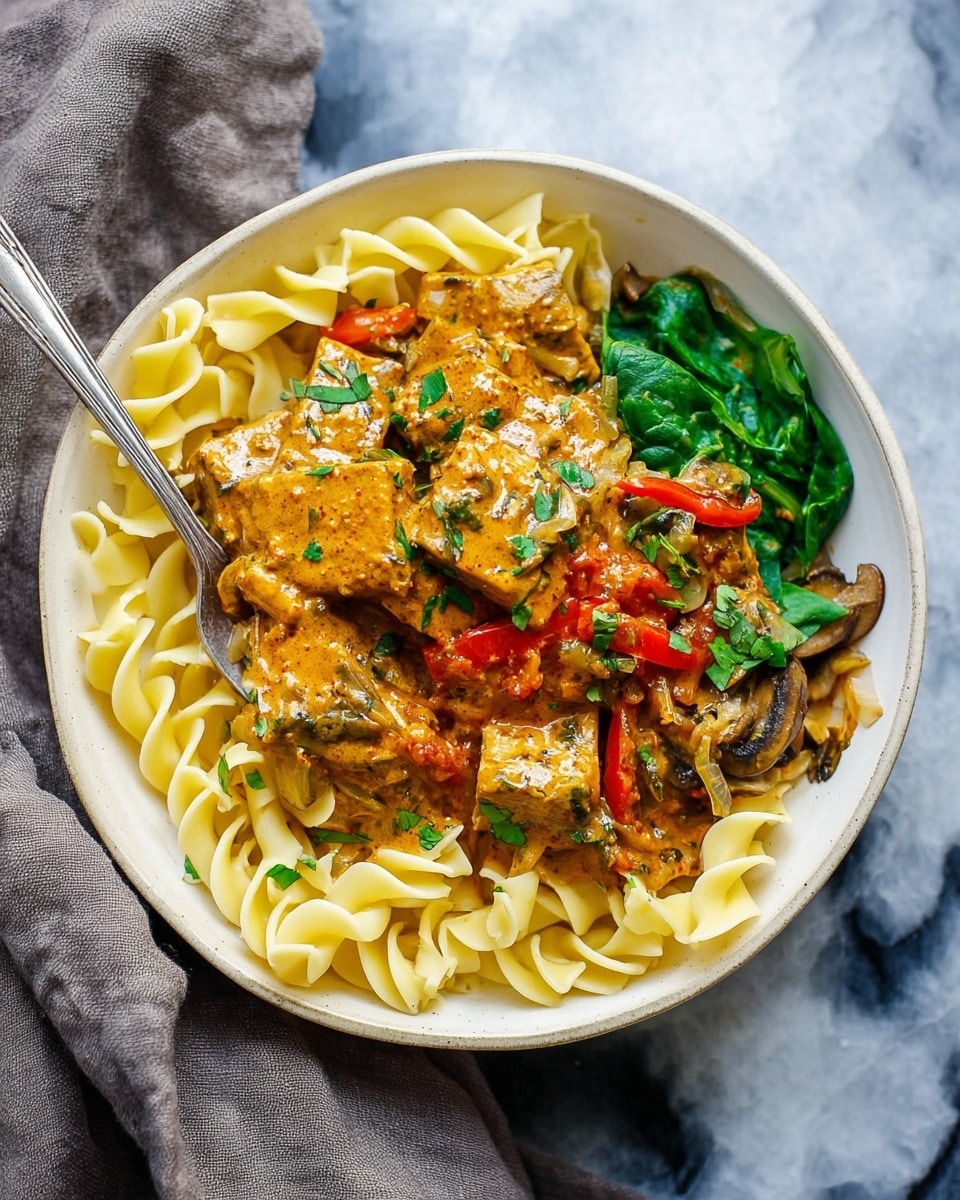 Creamy Tofu Paprikash with Pasta and Vegetables Recipe - Recipe Image