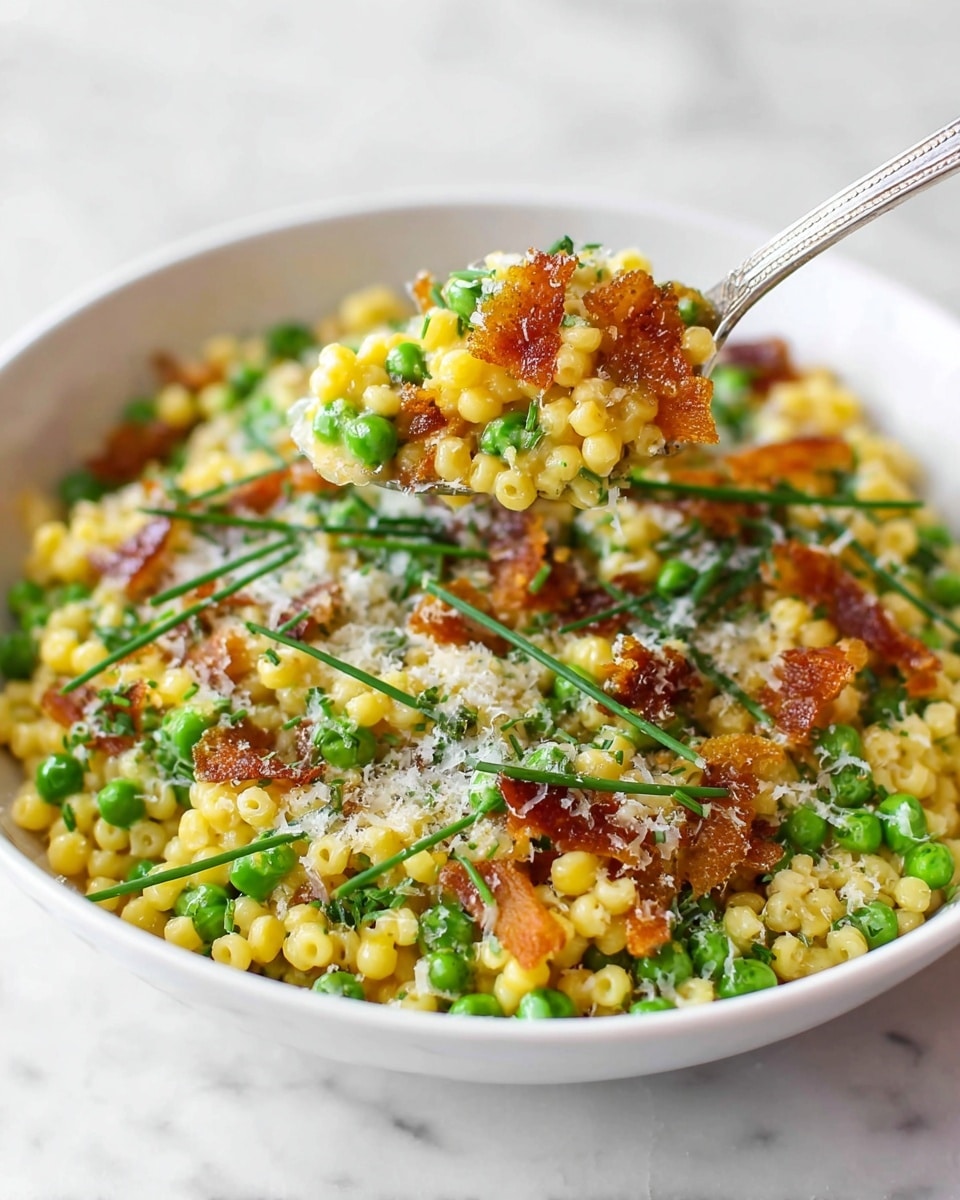 Fregola with Pancetta, Peas, and Parmesan Recipe - Recipe Image