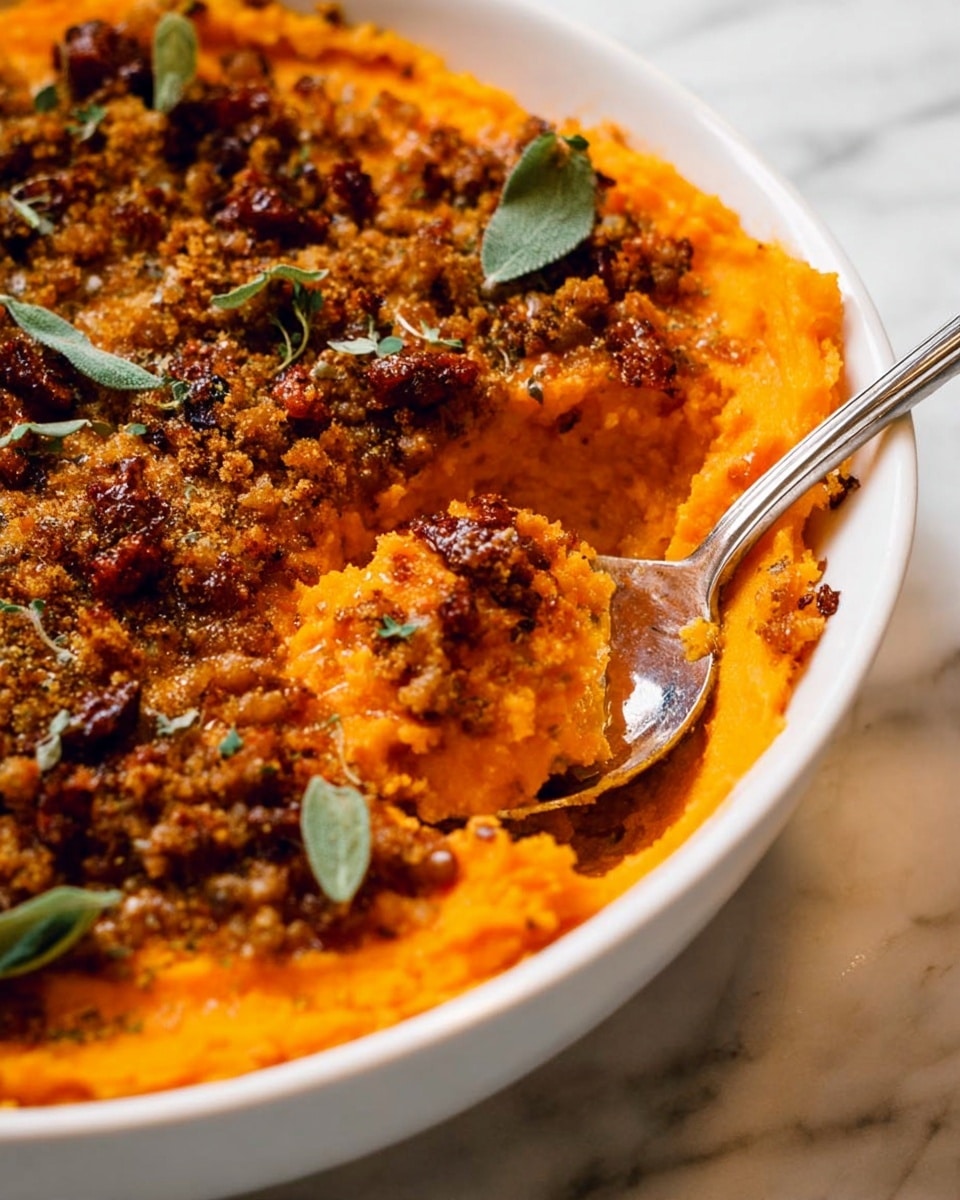 Savoury Sweet Potato Casserole with Browned Butter, Crispy Sage, and Bacon Recipe - Recipe Image
