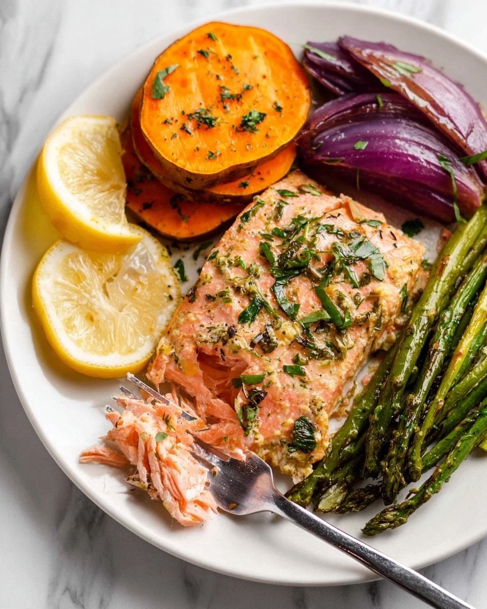 Sheet Pan Baked Salmon with Vegetables Recipe - Recipe Image