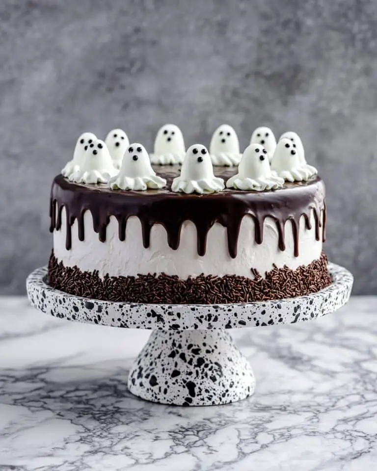 Ghost Cake with Meringue Ghosts and Chocolate Ganache Recipe