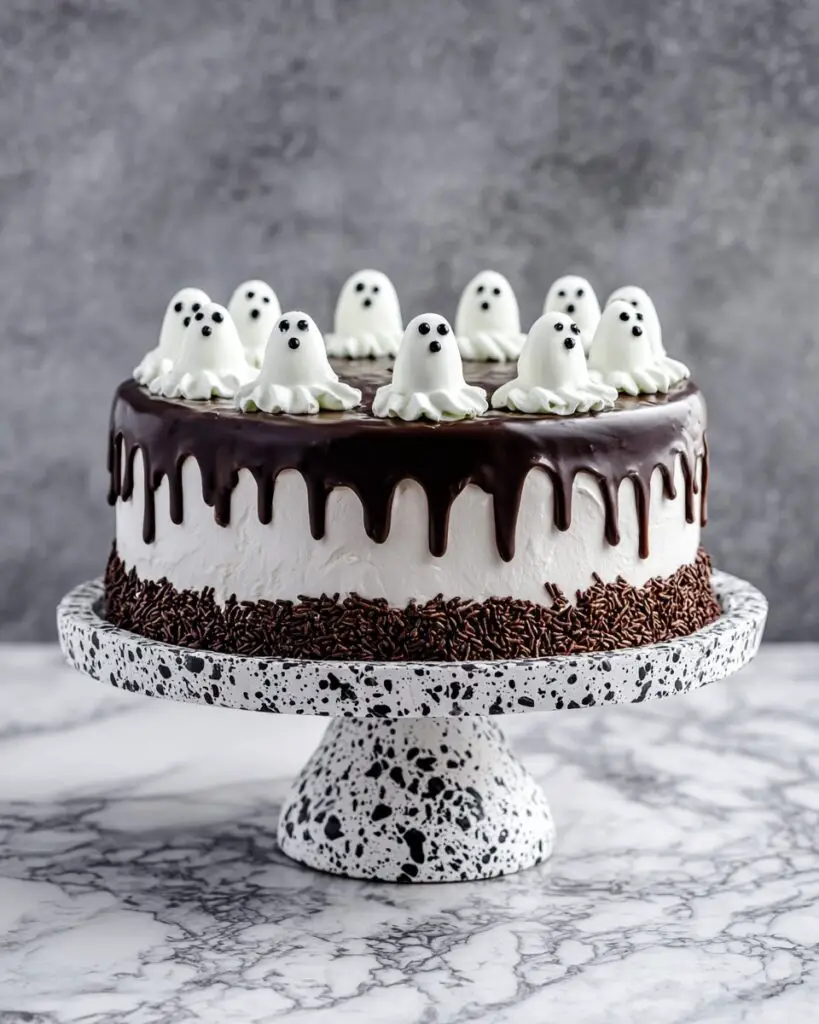 Ghost Cake with Meringue Ghosts and Chocolate Ganache Recipe