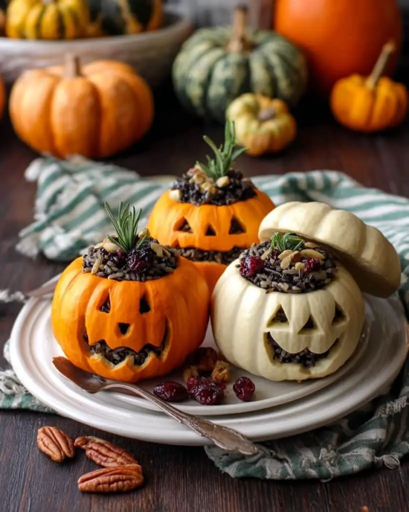 Halloween Stuffed Mini Pumpkins with Wild Rice and Cranberry-Feta Filling Recipe
