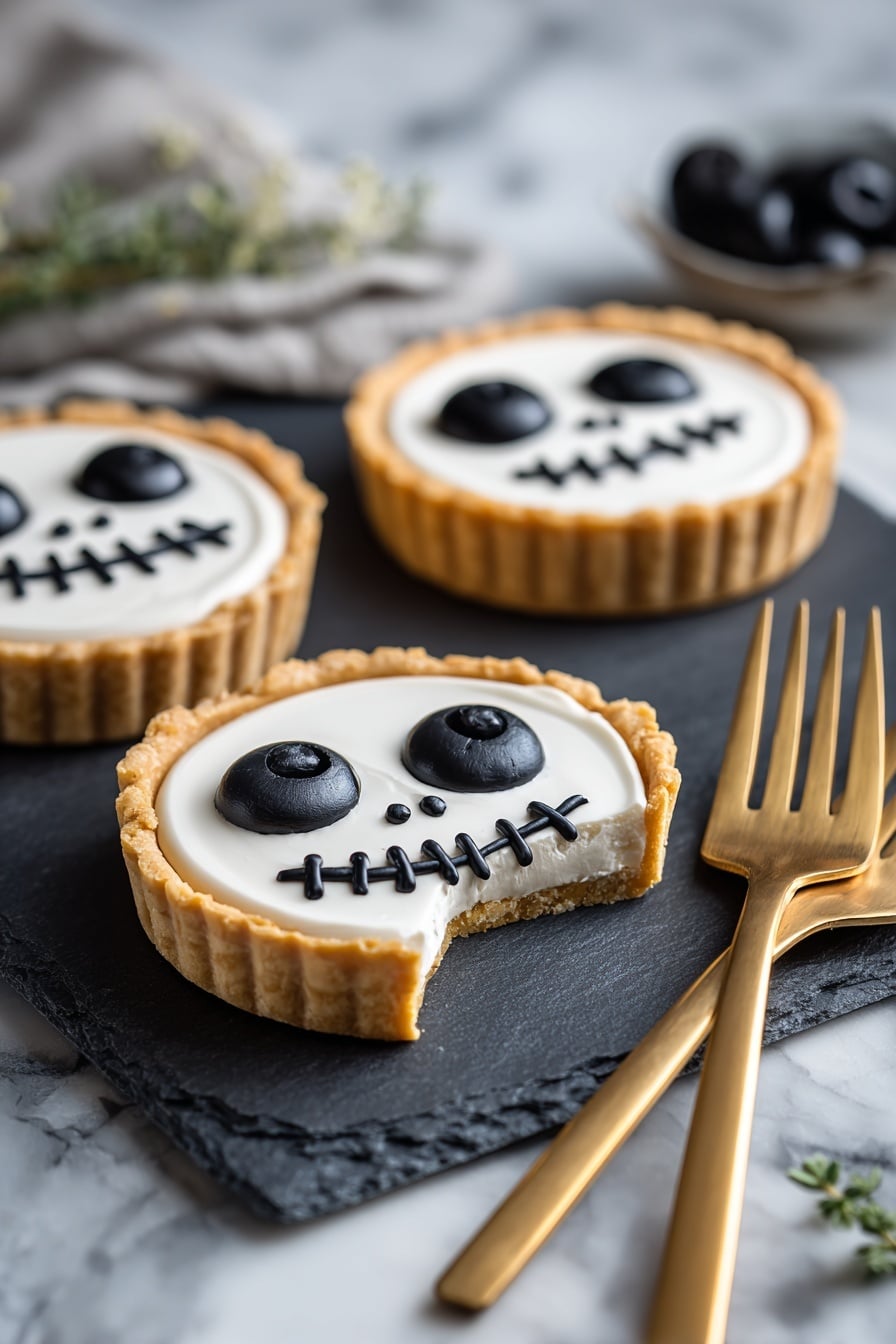 Halloween Jack Skellington Ricotta Olive Tarts Recipe - Serving