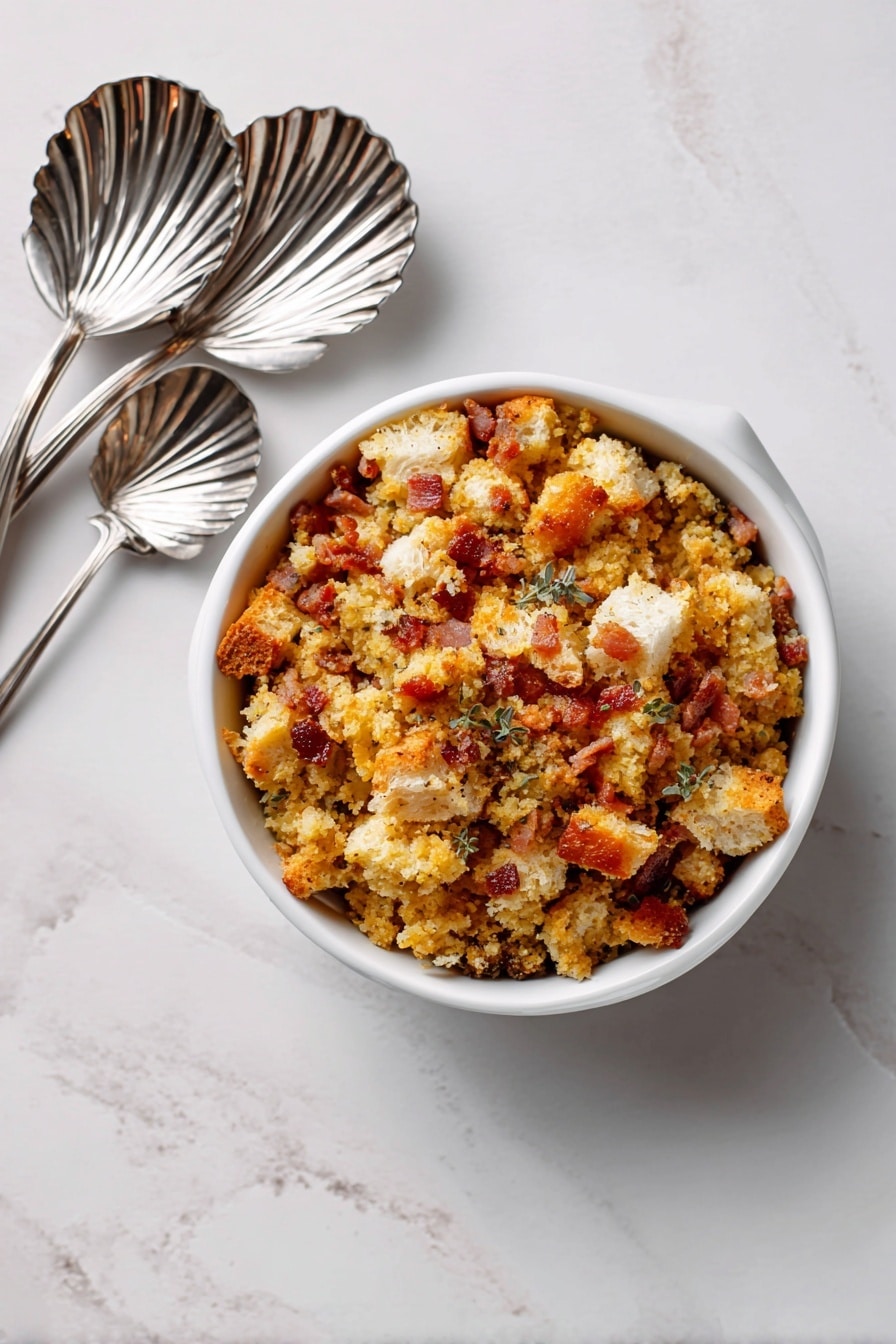 Double Bread Stuffing with Bacon, Leeks, and Herbs Recipe - Serving