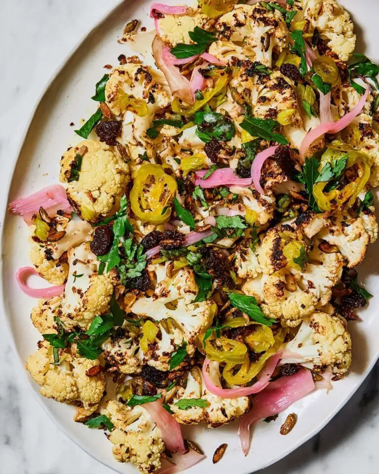 Roasted Cauliflower Salad with Lemon, Dried Cherries, and Spiced Almonds Recipe