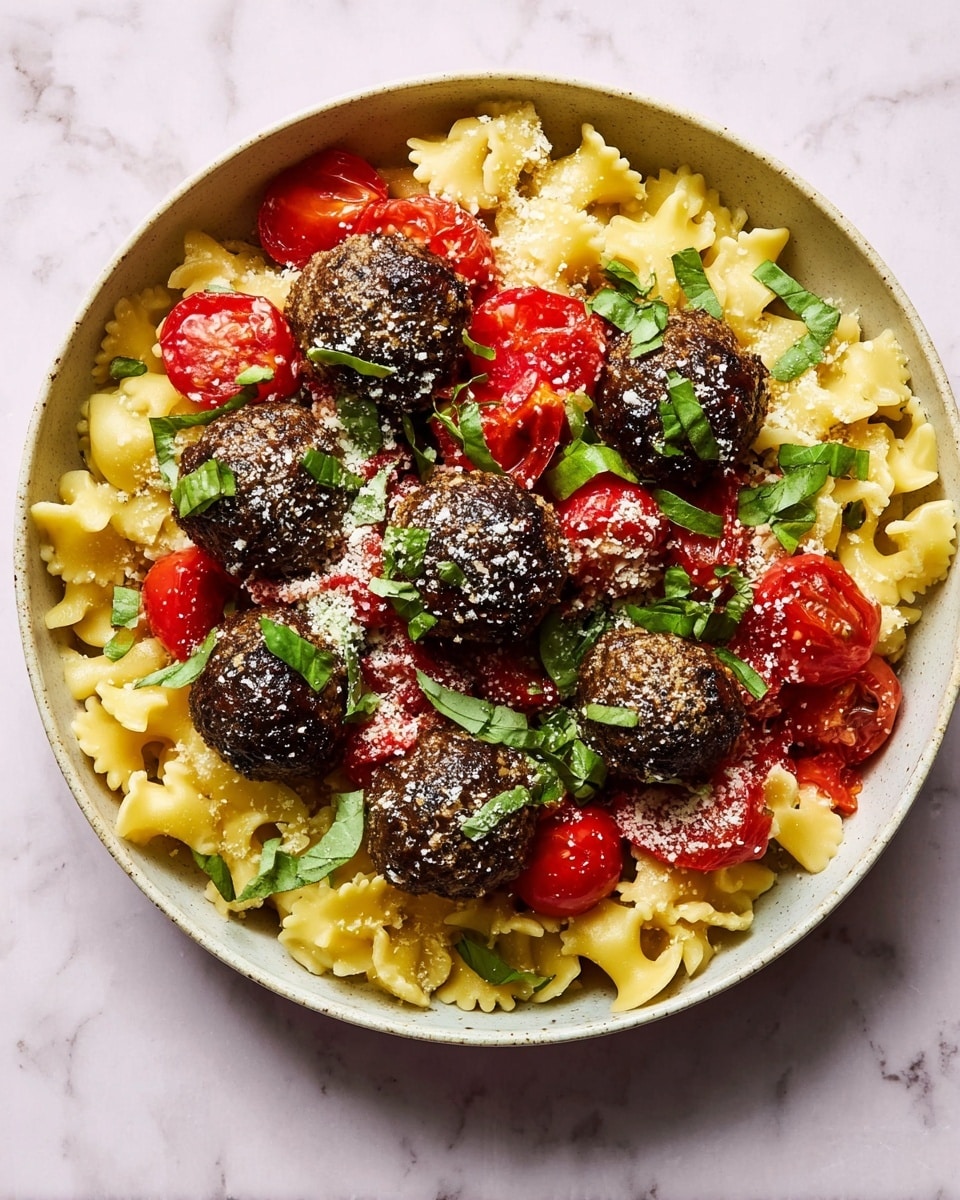 Vegetarian Lentil and Mushroom Meatballs with Roasted Tomato Pasta Recipe - Recipe Image