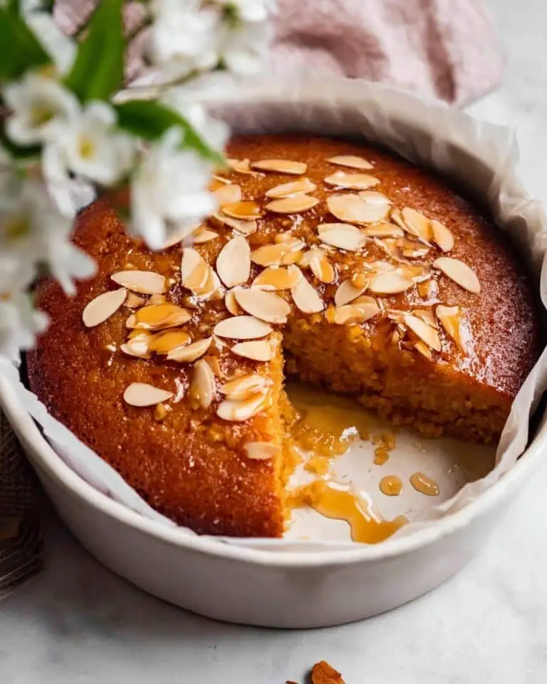 Honey Cake with Honey Syrup and Almond Topping Recipe