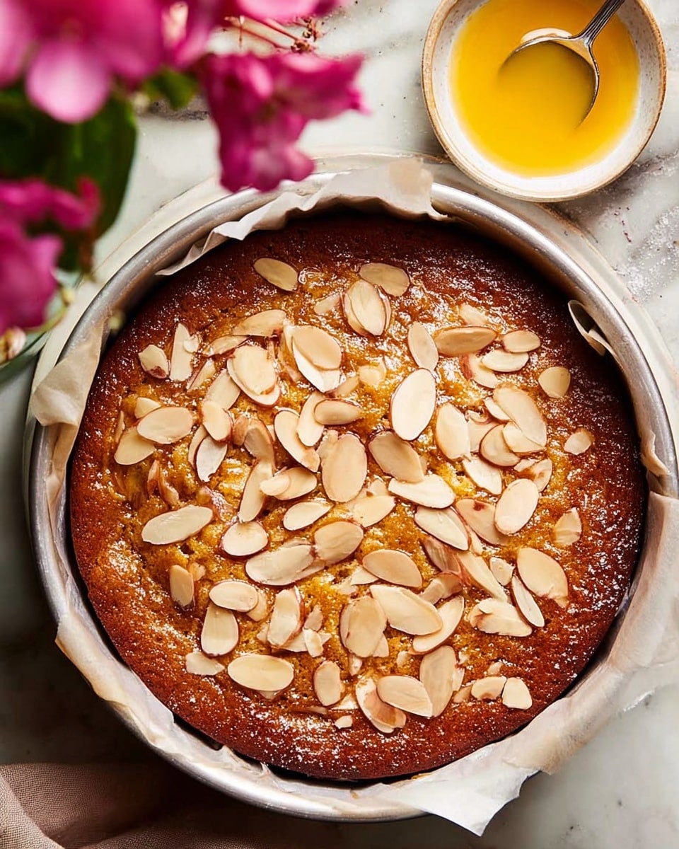 Honey Cake with Honey Syrup and Almond Topping Recipe - Recipe Image