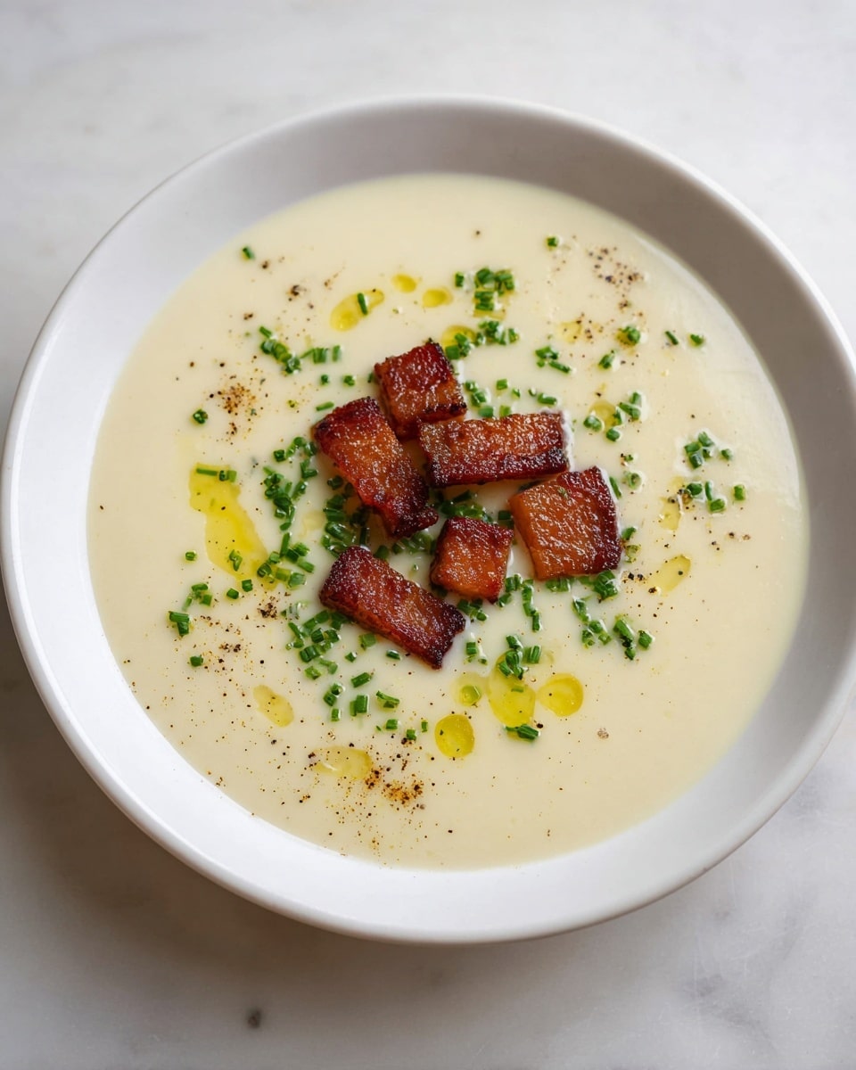 Creamy Cauliflower and Leek Soup with Bacon and Chive Recipe - Recipe Image
