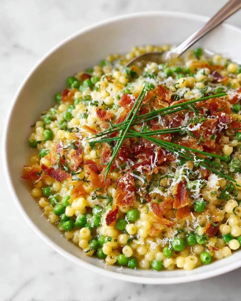 Fregola with Pancetta, Peas, and Parmesan Recipe