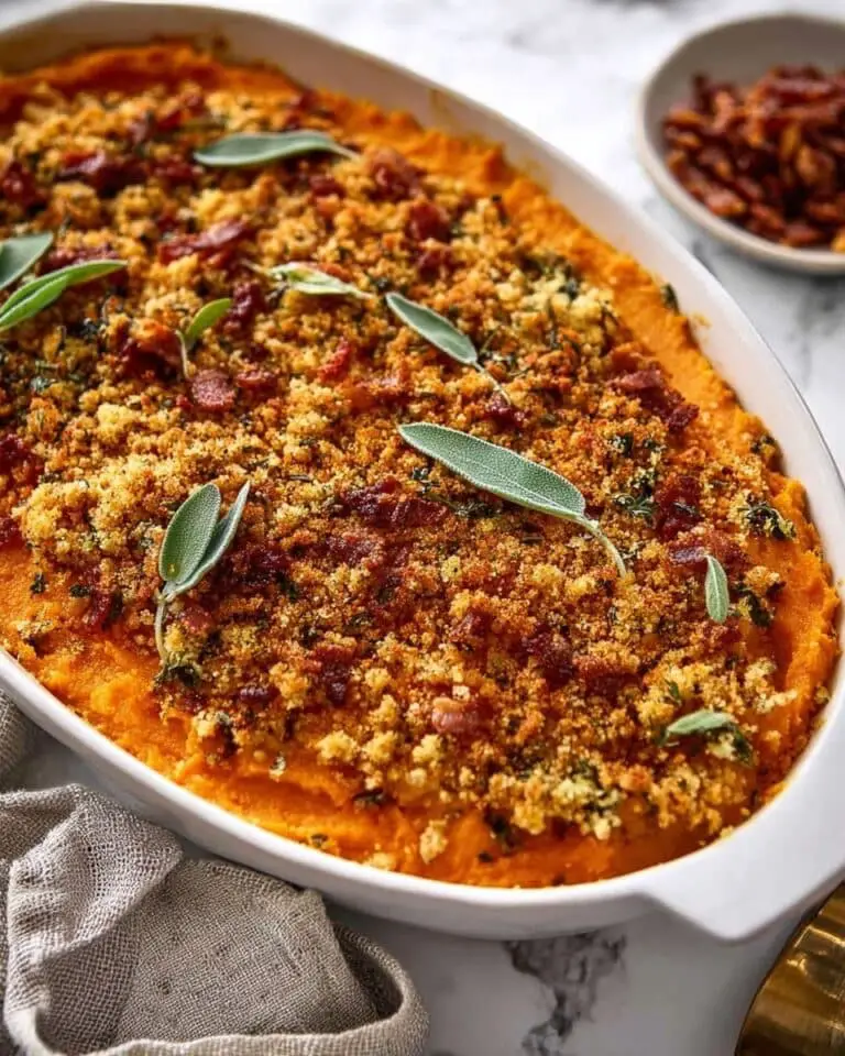 Savoury Sweet Potato Casserole with Browned Butter, Crispy Sage, and Bacon Recipe