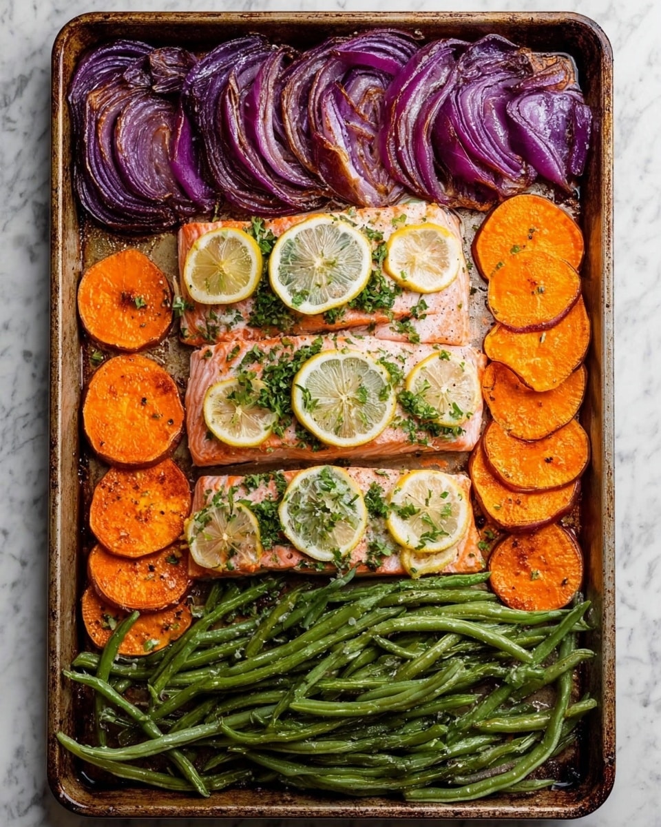 Sheet Pan Baked Salmon with Vegetables Recipe - Recipe Image