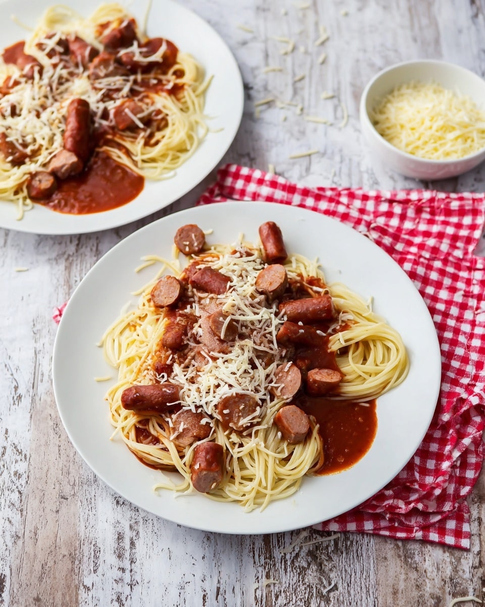 Freaky Franks: Spaghetti Hot Dogs with Tomato Sauce Recipe - Recipe Image