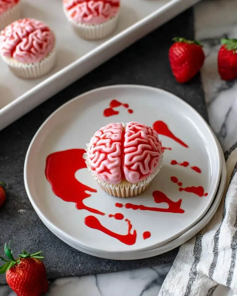 Halloween Strawberry Cupcakes with Zombie Brain Frosting Recipe