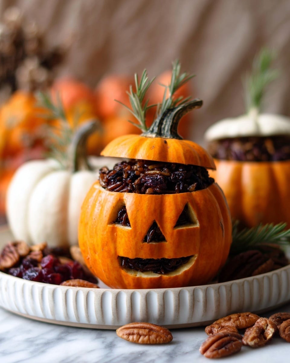 Halloween Stuffed Mini Pumpkins with Wild Rice and Cranberry-Feta Filling Recipe - Recipe Image