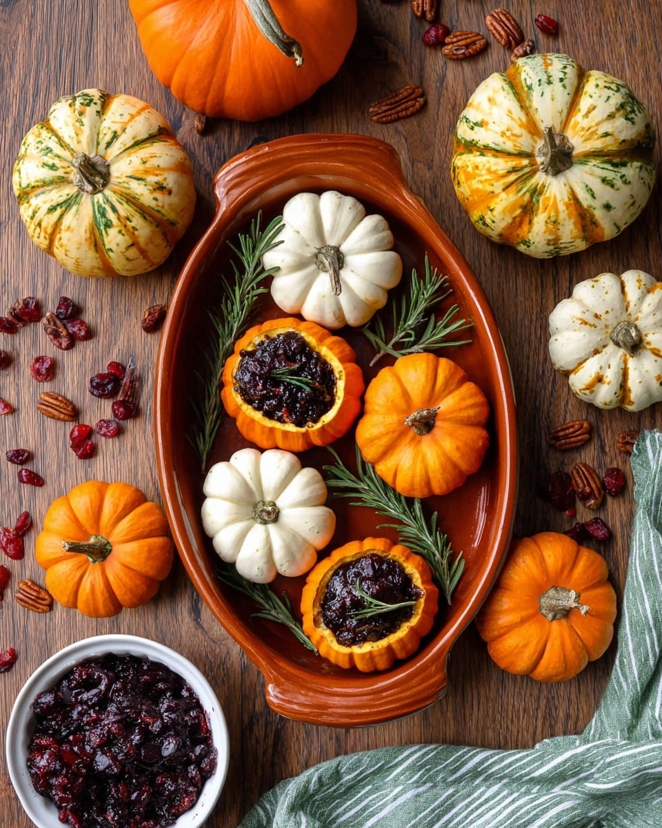Halloween Stuffed Mini Pumpkins with Wild Rice and Cranberry-Feta Filling Recipe - Recipe Image