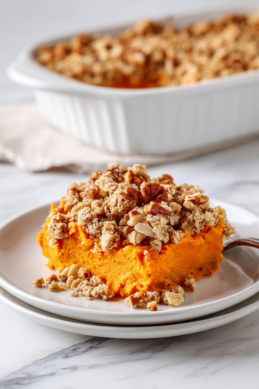 Lightened-Up Sweet Potato Casserole with Oatmeal Coconut Pecan Crumble Recipe - Serving