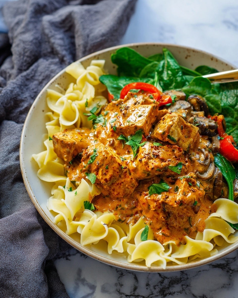Creamy Tofu Paprikash with Pasta and Vegetables Recipe - Recipe Image