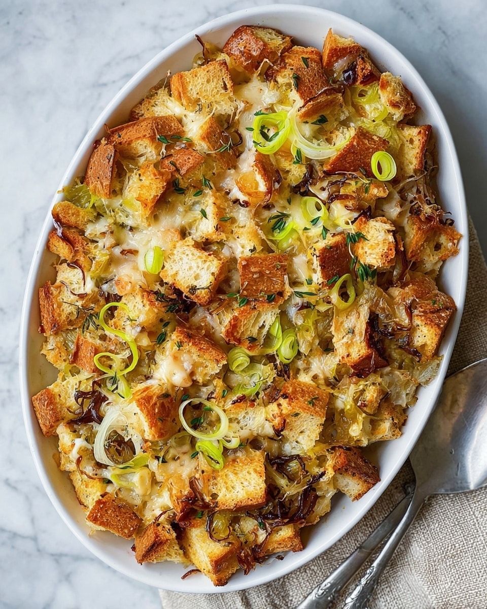 Savory Leek and Gruyère Bread Pudding Recipe - Recipe Image