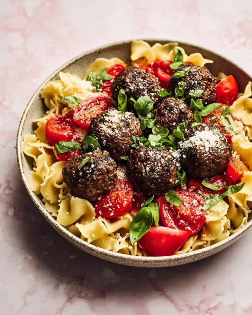 Vegetarian Lentil and Mushroom Meatballs with Roasted Tomato Pasta Recipe