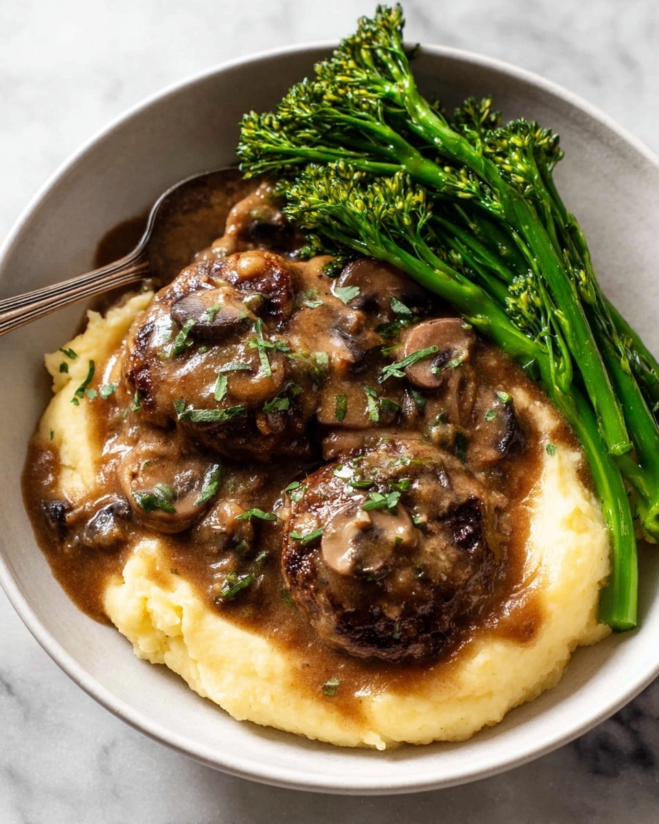 Smothered Rissoles with Mushroom Gravy Recipe - Recipe Image