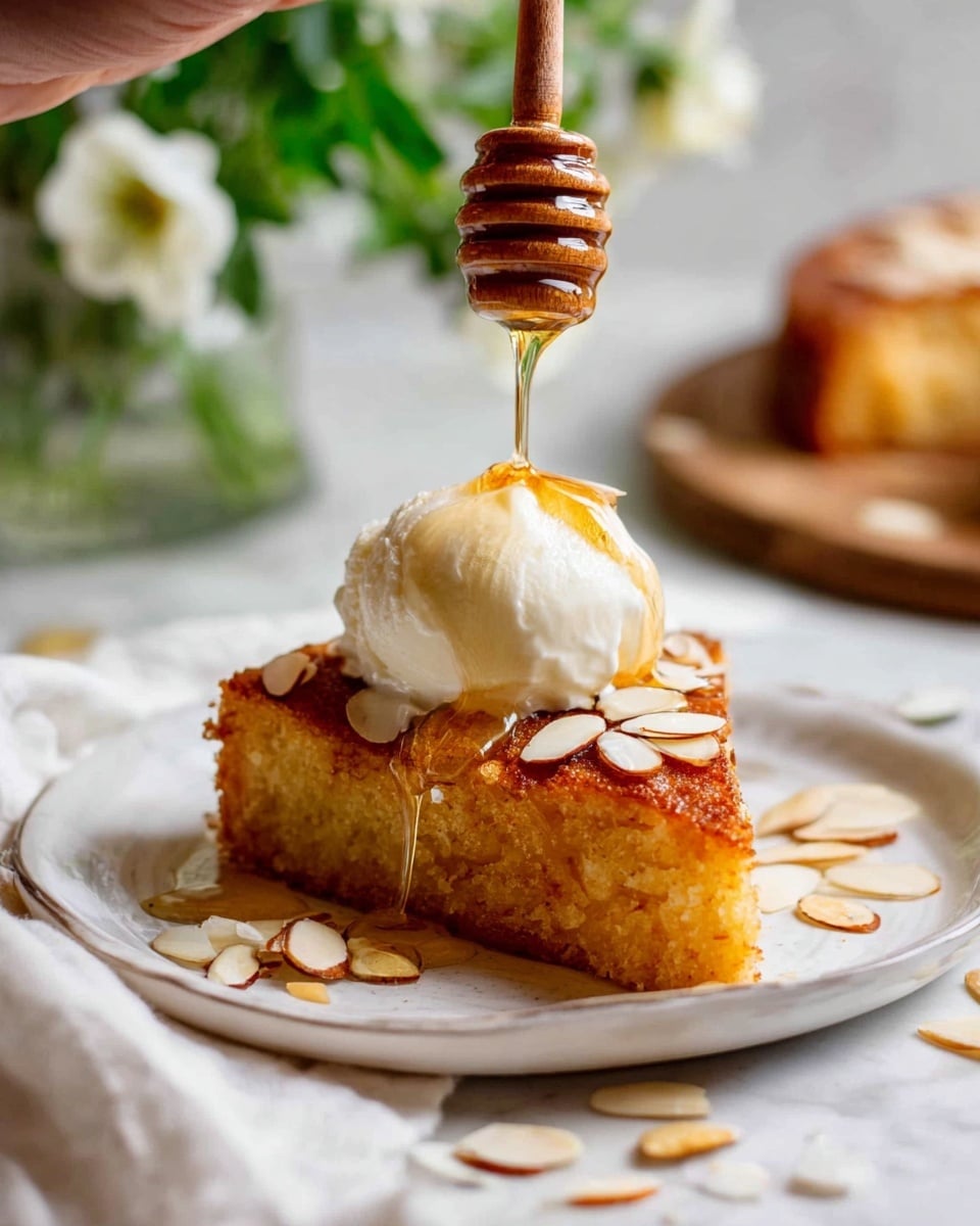 Honey Cake with Honey Syrup and Almond Topping Recipe - Recipe Image